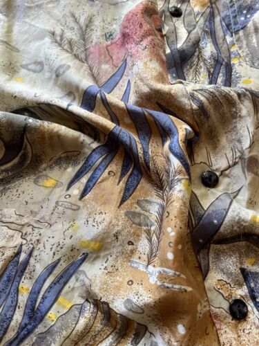Vtg One 800 THIN Sheer Aquatic Shirt Mens M Multicolor 100% Silk Short Sleeve - thriftgoblin
