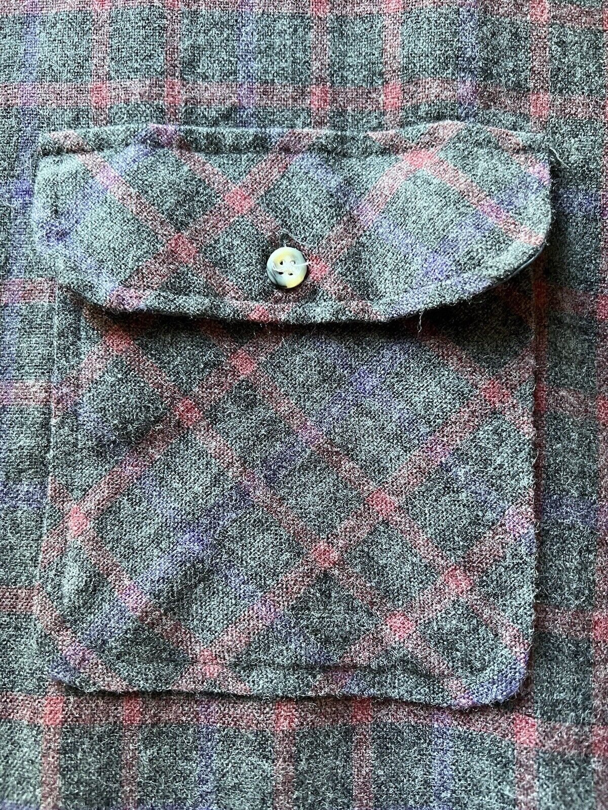 VTG Sears Roebuck Co. Single Needle Tailoring Plaid Gray Flannel Shirt Large - thriftgoblin