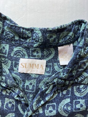 VTG Summa Silk Blue Gray Geometric Short Sleeve Button Down Shirt - Medium Mens - thriftgoblin