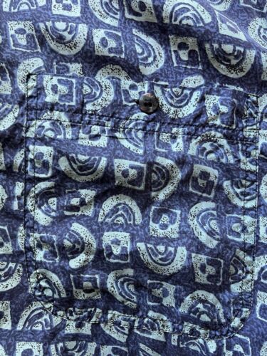VTG Summa Silk Blue Gray Geometric Short Sleeve Button Down Shirt - Medium Mens - thriftgoblin