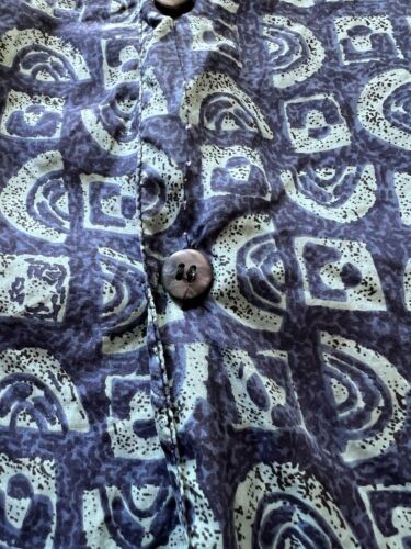 VTG Summa Silk Blue Gray Geometric Short Sleeve Button Down Shirt - Medium Mens - thriftgoblin