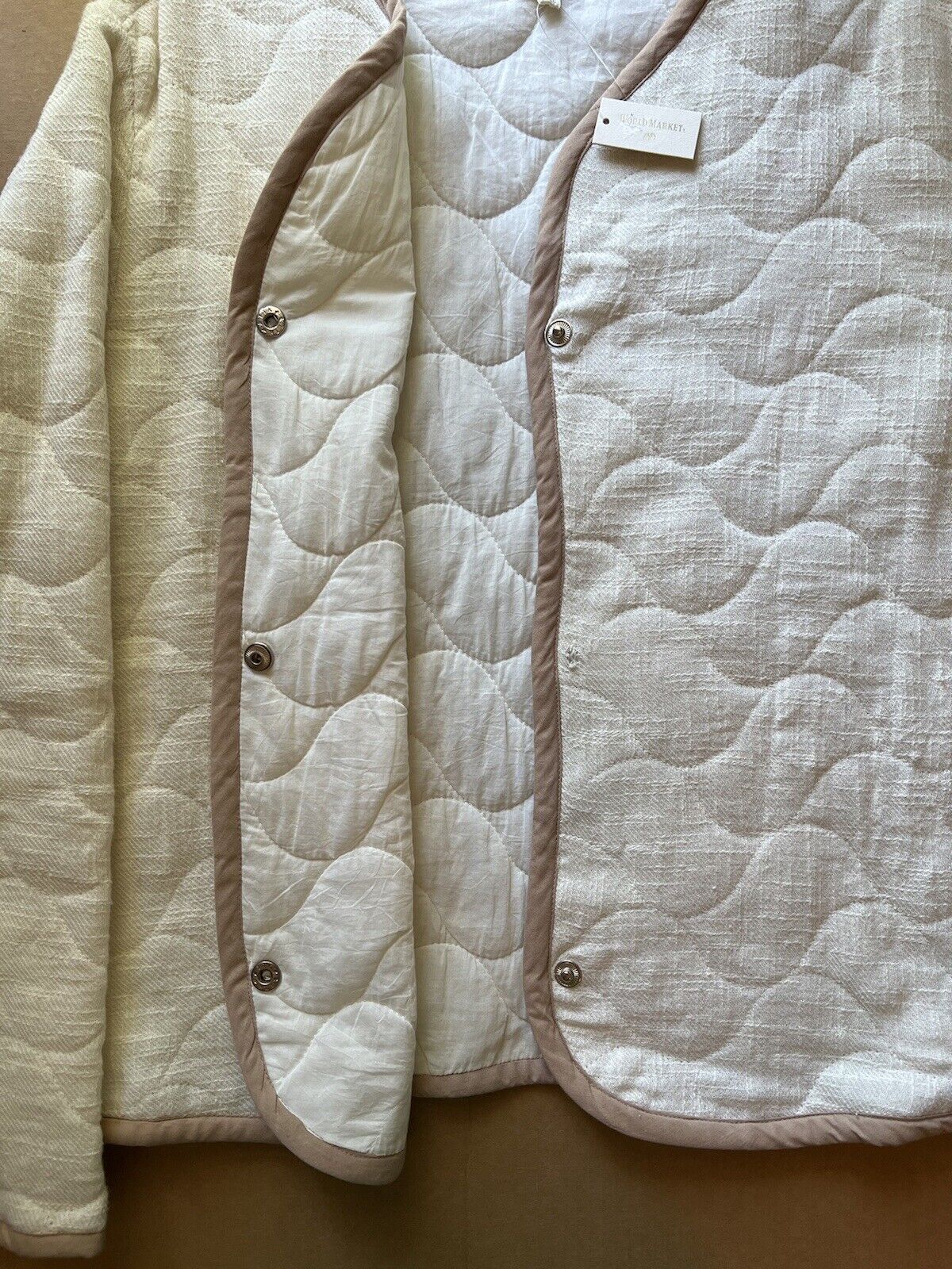 World Market Cream Quilted Button Up Jacket Womens One Size. Fall Collection. - thriftgoblin