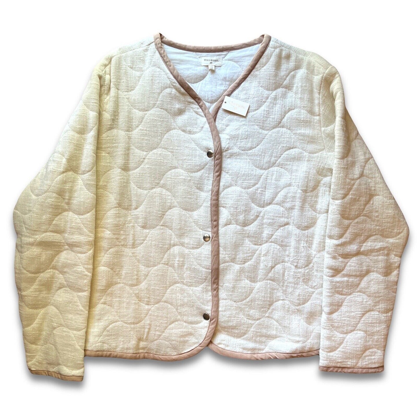 World Market Cream Quilted Button Up Jacket Womens One Size. Fall Collection. - thriftgoblin