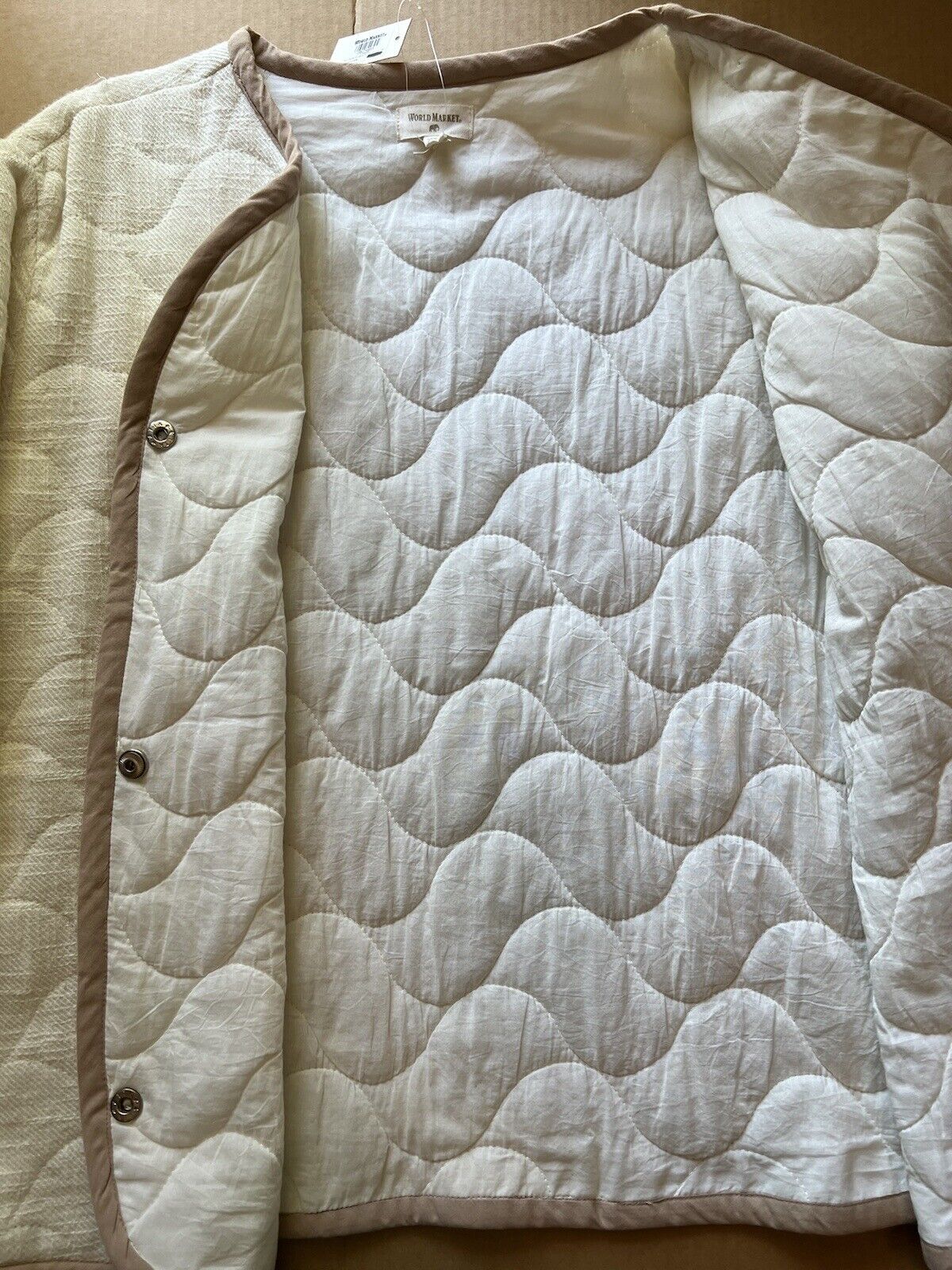 World Market Cream Quilted Button Up Jacket Womens One Size. Fall Collection. - thriftgoblin