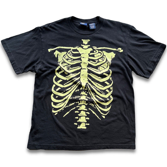 Y2K Clean Halloween Town Skeleton T-shirt Bones Glow In The Dark Ribcage Horror - thriftgoblin
