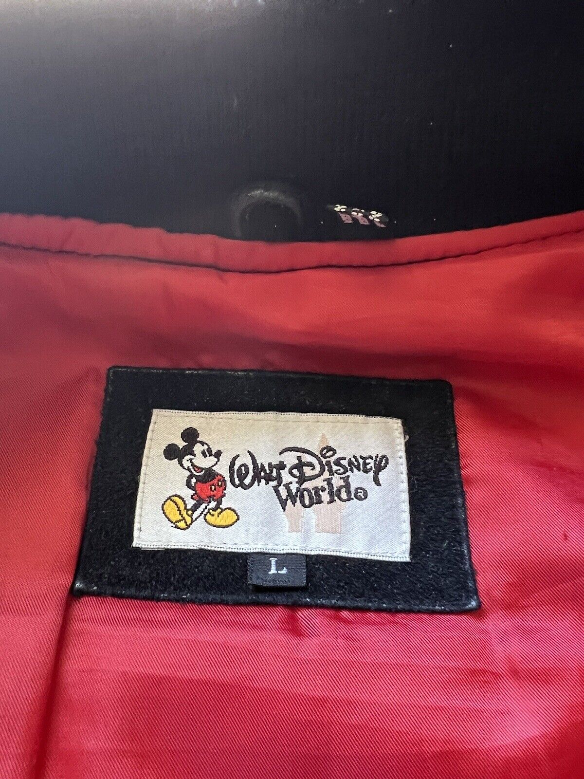 Y2K Disney World Cast Member Sorcerer Mickey Suede Letterman L Jacket Disneyana - thriftgoblin