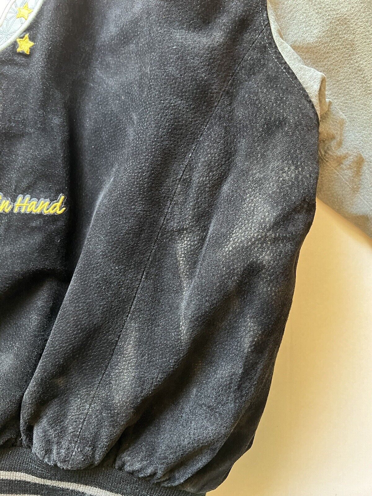 Y2K Disney World Cast Member Sorcerer Mickey Suede Letterman XL Jacket Disneyana - thriftgoblin