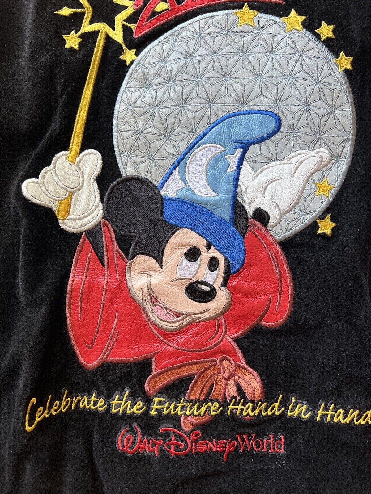 Y2K Disney World Cast Member Sorcerer Mickey Suede Letterman XL Jacket Disneyana - thriftgoblin