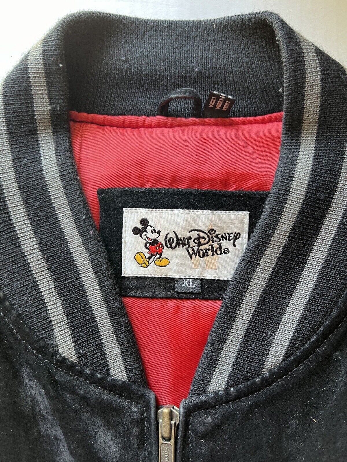 Y2K Disney World Cast Member Sorcerer Mickey Suede Letterman XL Jacket Disneyana - thriftgoblin