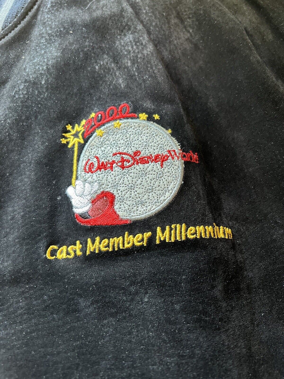 Y2K Disney World Cast Member Sorcerer Mickey Suede Letterman XL Jacket Disneyana - thriftgoblin