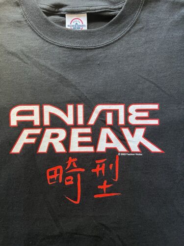Y2K NEW Anime Freak 2003 Fashion Victim Mens M Faded Spell Out T-Shirt Black - thriftgoblin