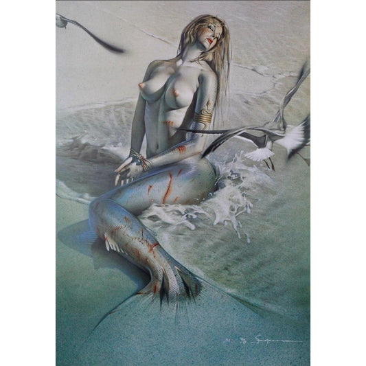 RARE Hajime Sorayama Wounded Mermaid Lithograph Signed, Limited 2/10 NAGA Era 90