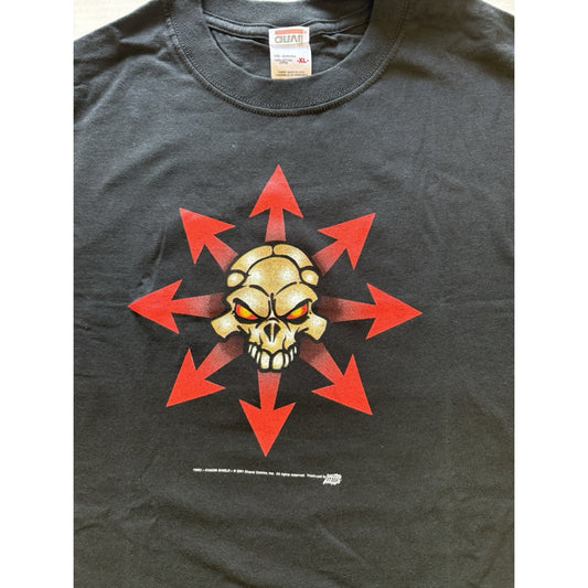 Vintage 2001 Chaos Comics Skull T-Shirt Shield Graphic Anvil USA Made Red Arrow