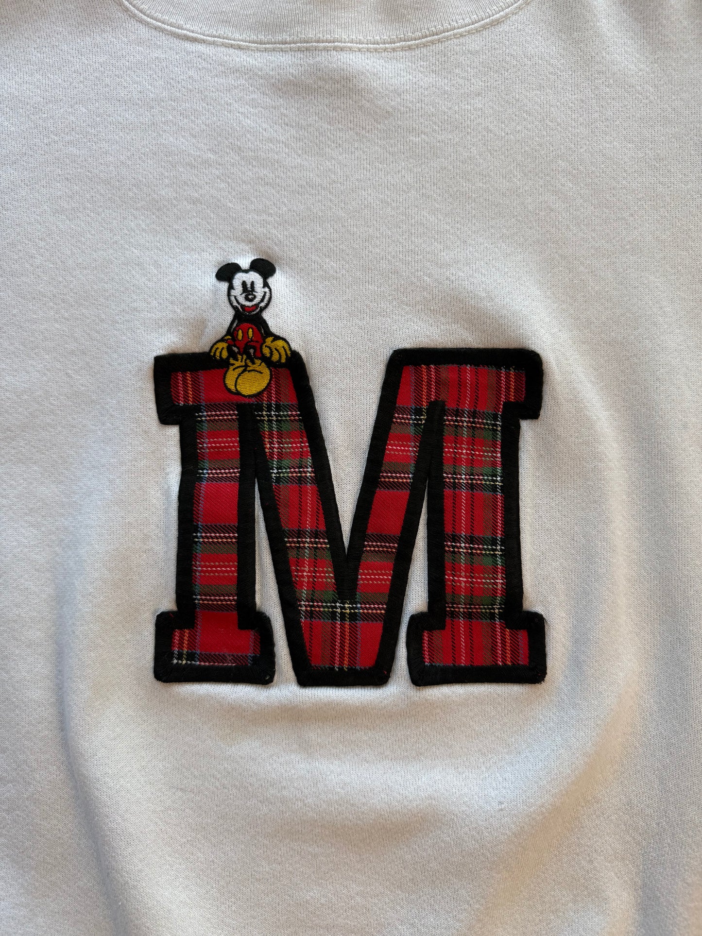 Vintage Mickey & Co Crewneck Sweatshirt Red Plaid M Patch Mickey Mouse
