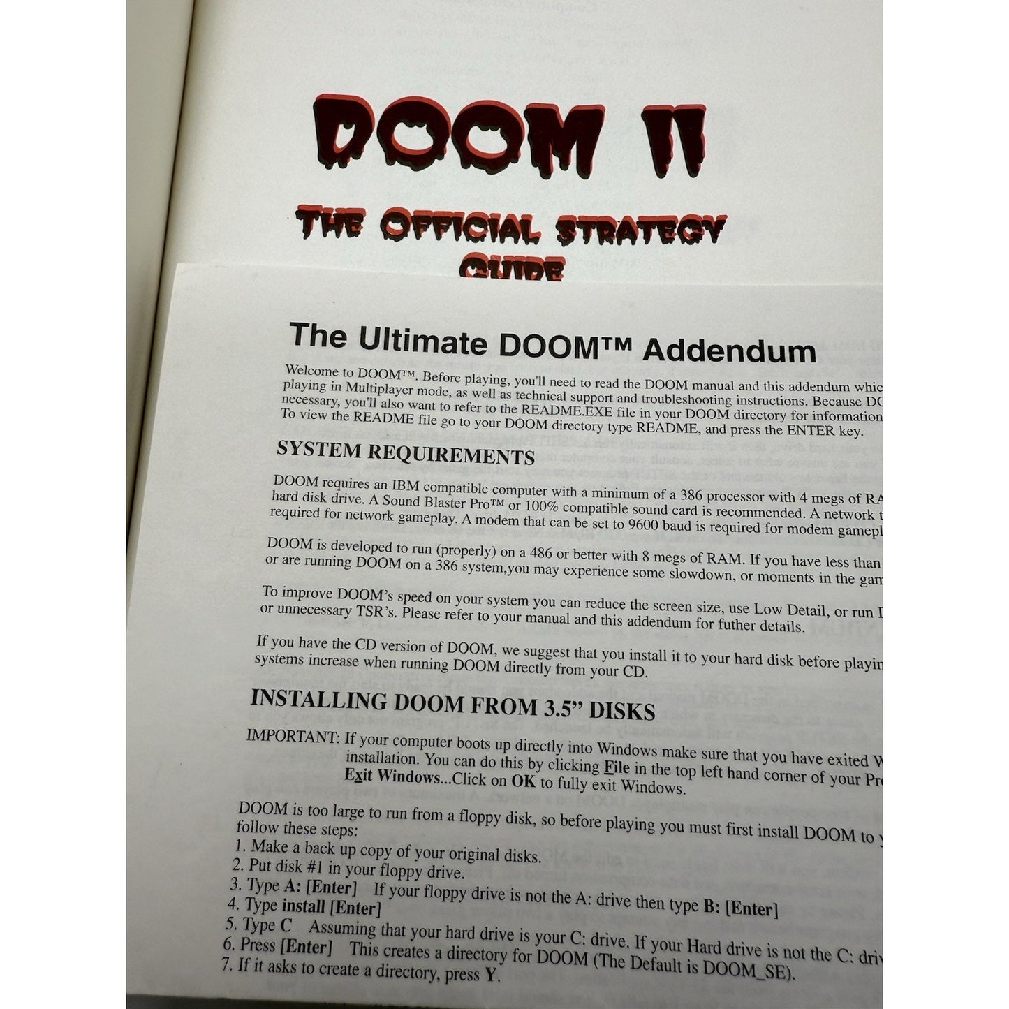 DOOM II Official Strategy Guide Prima 1994 PC FPS Shooter Walkthrough Book 90s
