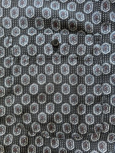 Colore Italia Mens Shirt Silk Short Sleeve Black Tan Geometric Button Up Size L