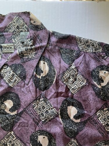 Robert Stock SILK THIN Shirt Men Medium Vintage Square Purple Geometric Light