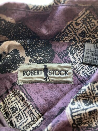Robert Stock SILK THIN Shirt Men Medium Vintage Square Purple Geometric Light