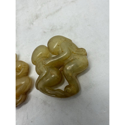 Vintage Chinese Erotic Jade Figurines – Couple Sculpture Pair – Tan/Green Stone
