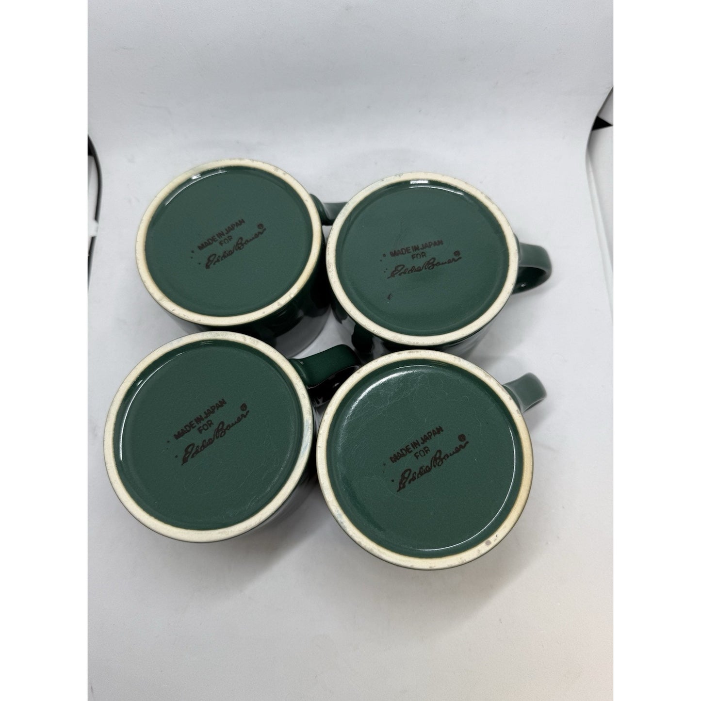 Eddie Bauer Mugs Set of 6 Solid Green 3 1/2" Made in Japan Camping Diner Retro
