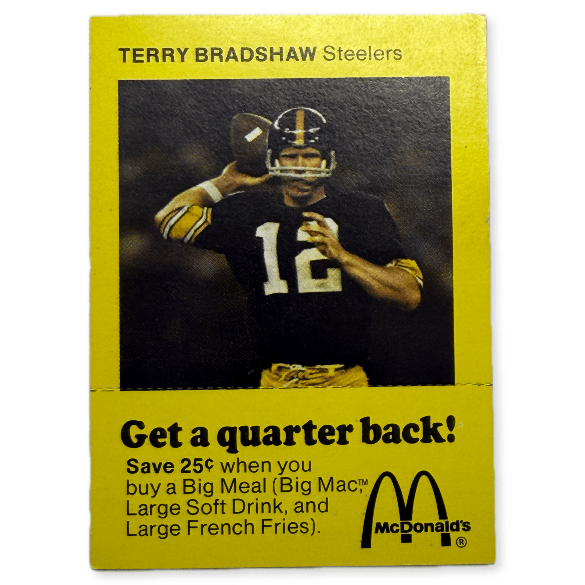 1975 McDonald Terry Bradshaw Pittsburgh Steelers Card Coupon Back - Thrift GoblinTrading Card