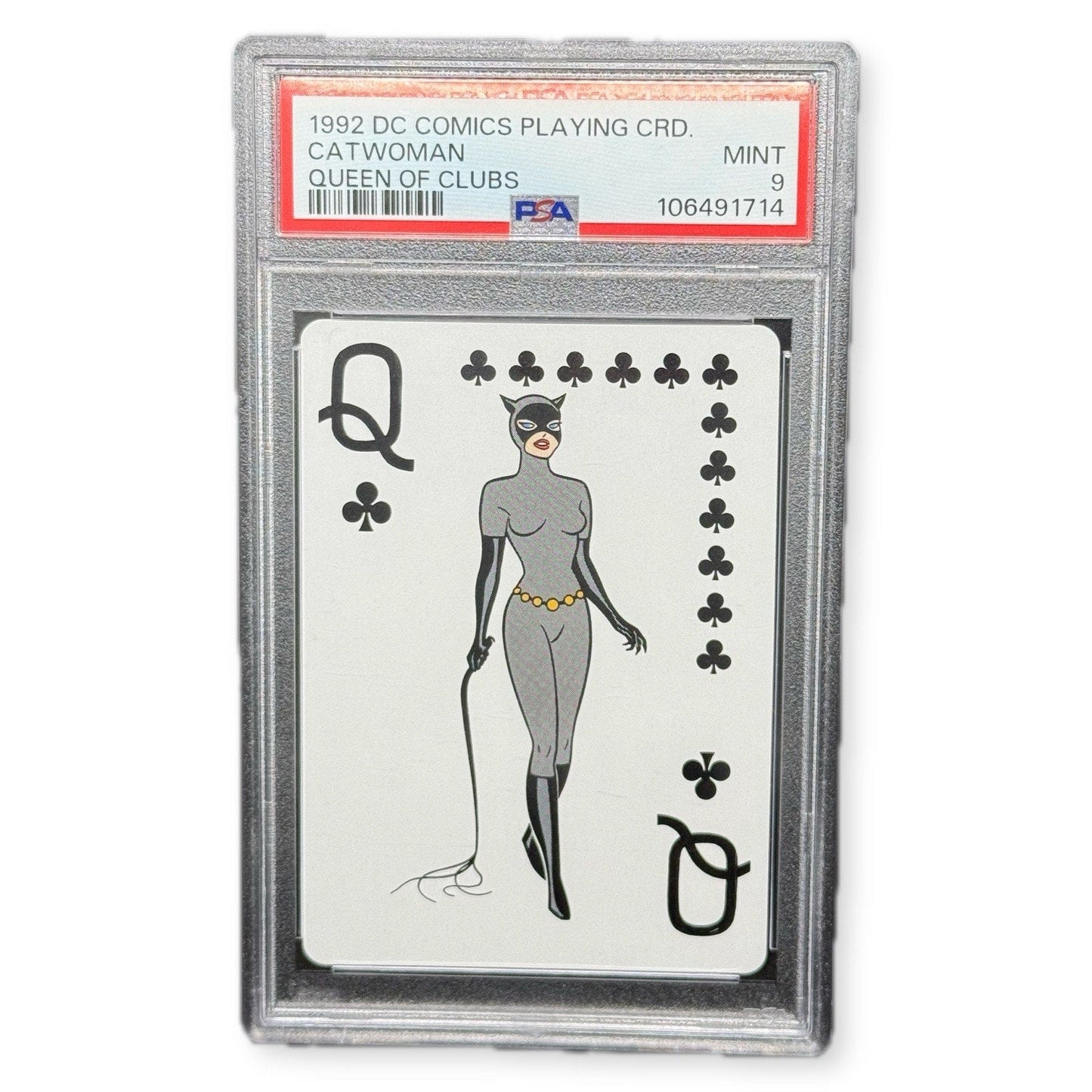 1992 DC Comics Playing Card Catwoman Queen of Clubs PSA 9 Mint Batman TAS Era - thriftgoblin