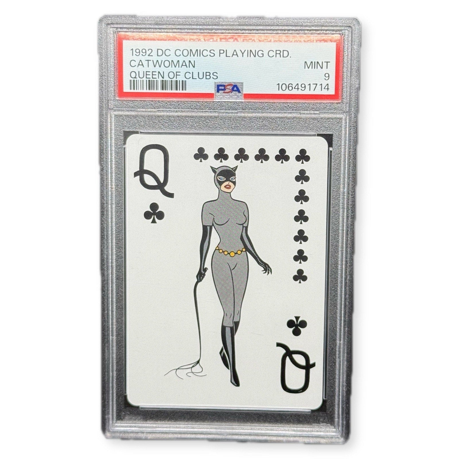 1992 DC Comics Playing Card Catwoman Queen of Clubs PSA 9 Mint Batman TAS Era - thriftgoblin