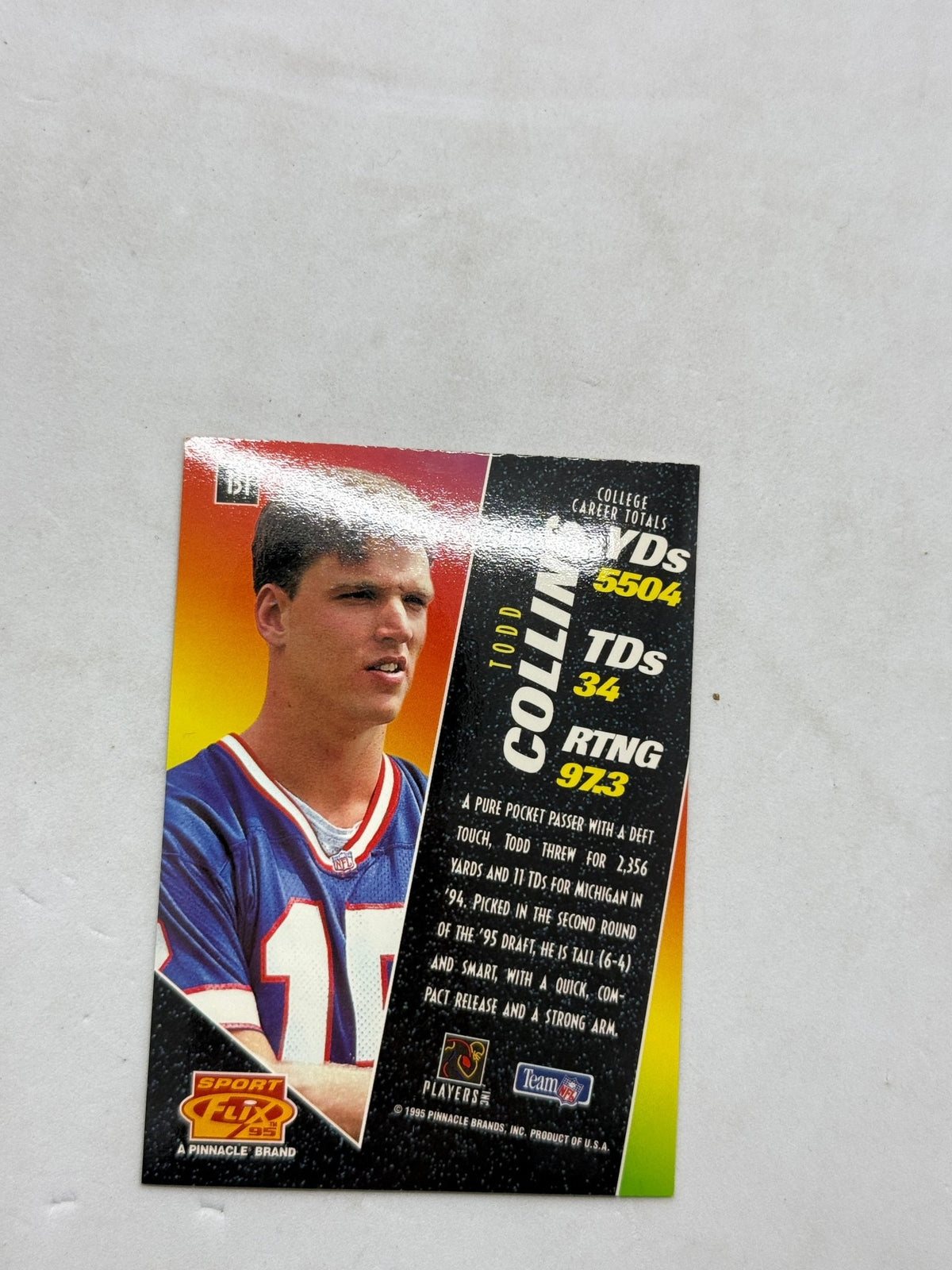 1995 Pinnacle Sportflix Todd Collins Rookie 131 Buffalo Bills Card - Thrift GoblinTrading Card