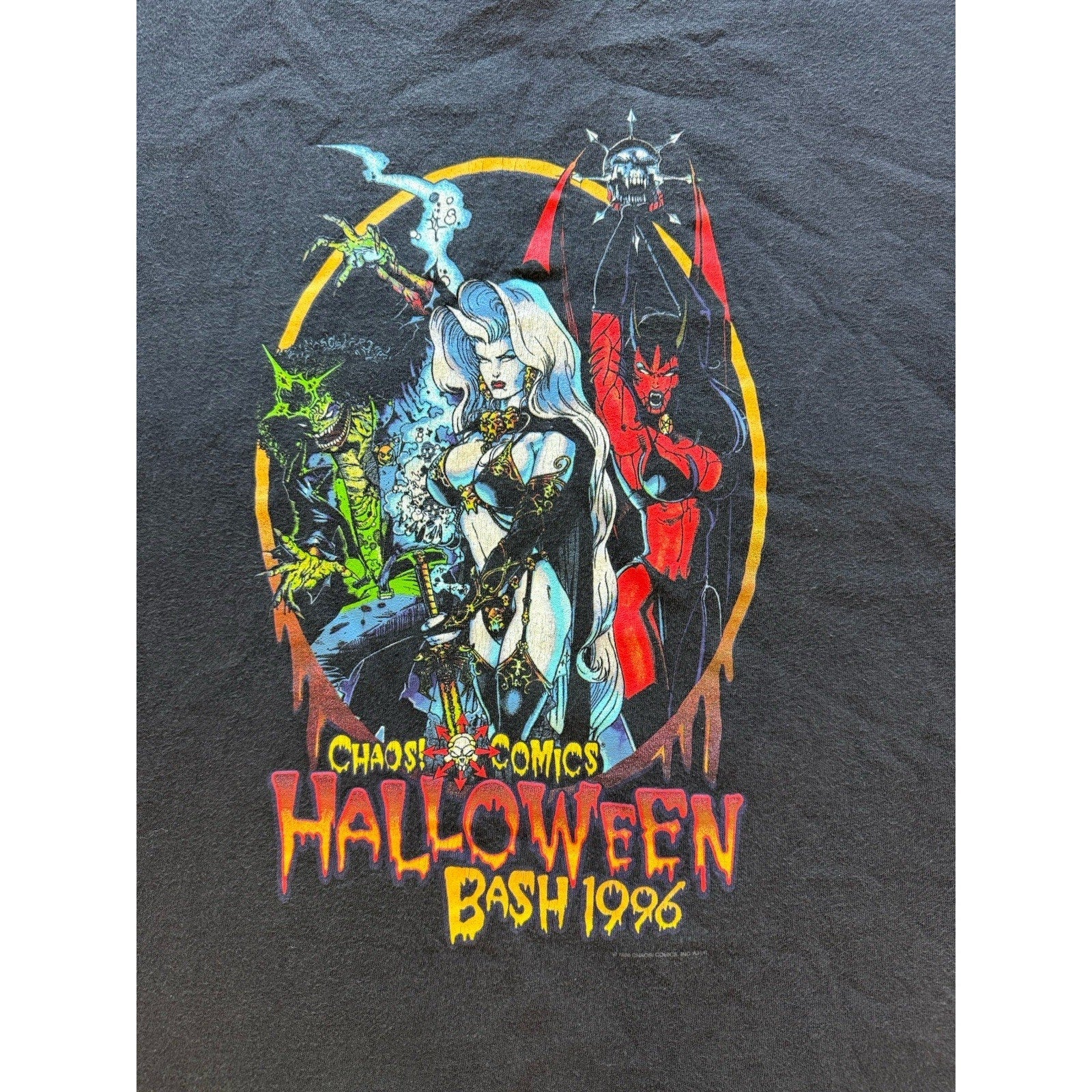 1996 Chaos Comics Halloween Bash XL Shirt Lady Death Evil Ernie Graphitti Tee - thriftgoblin
