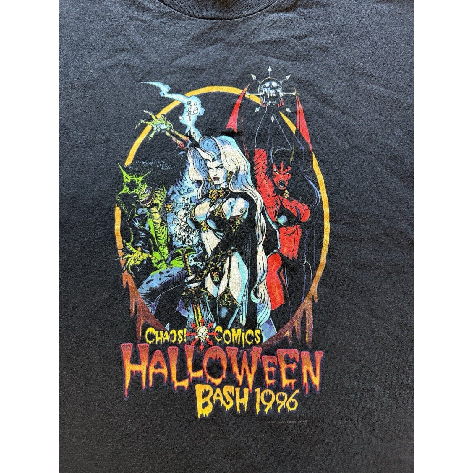 1996 Chaos Comics Halloween Bash XL Shirt Lady Death Evil Ernie Graphitti Tee - thriftgoblin