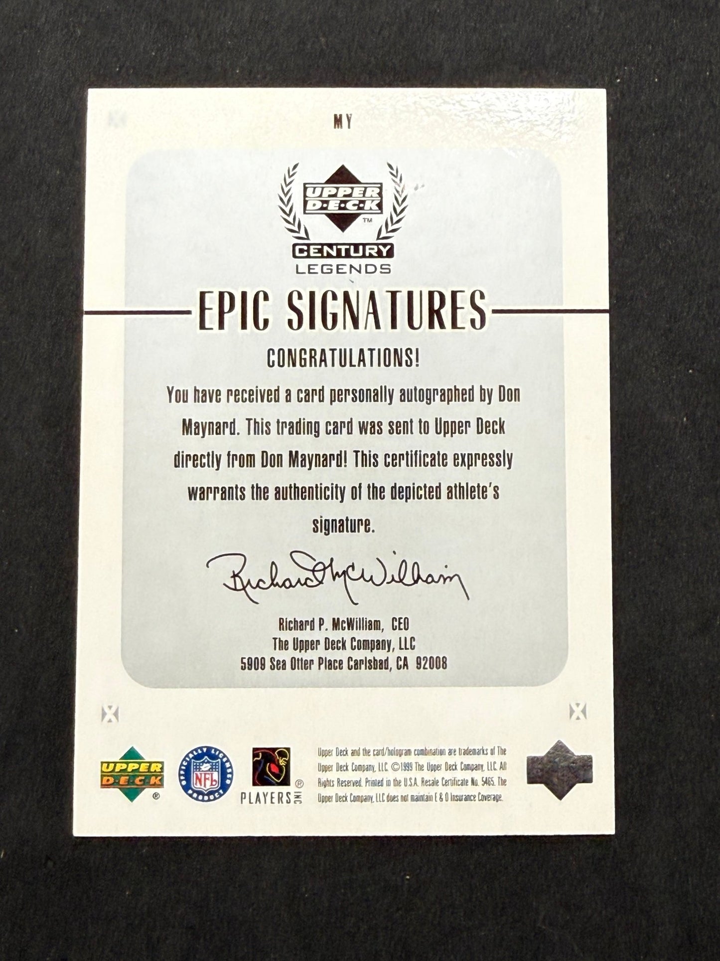1999 Upper Deck Century Legends Don Maynard Epic Signatures Cut Auto Jets - thriftgoblinTrading Card