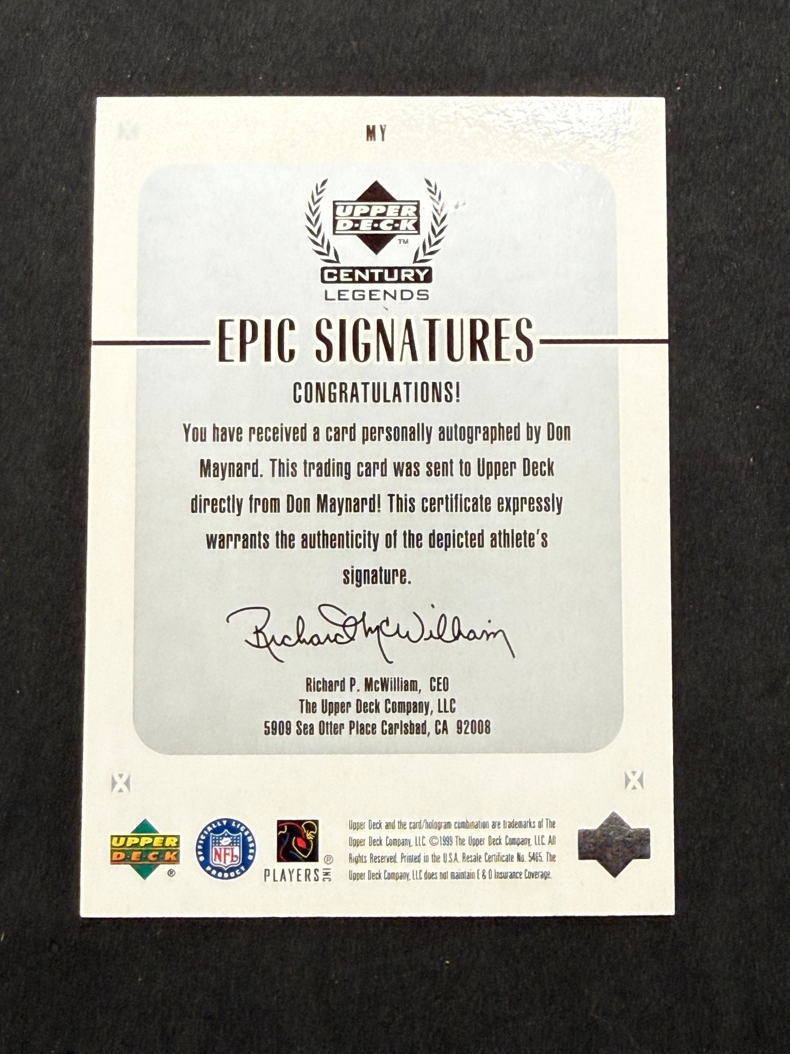 1999 Upper Deck Century Legends Don Maynard Epic Signatures Cut Auto Jets - thriftgoblinTrading Card