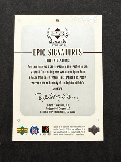 1999 Upper Deck Century Legends Don Maynard Epic Signatures Cut Auto Jets - thriftgoblinTrading Card