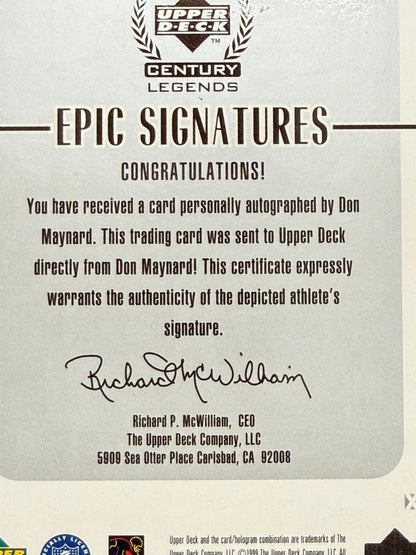 1999 Upper Deck Century Legends Don Maynard Epic Signatures Cut Auto Jets - thriftgoblinTrading Card
