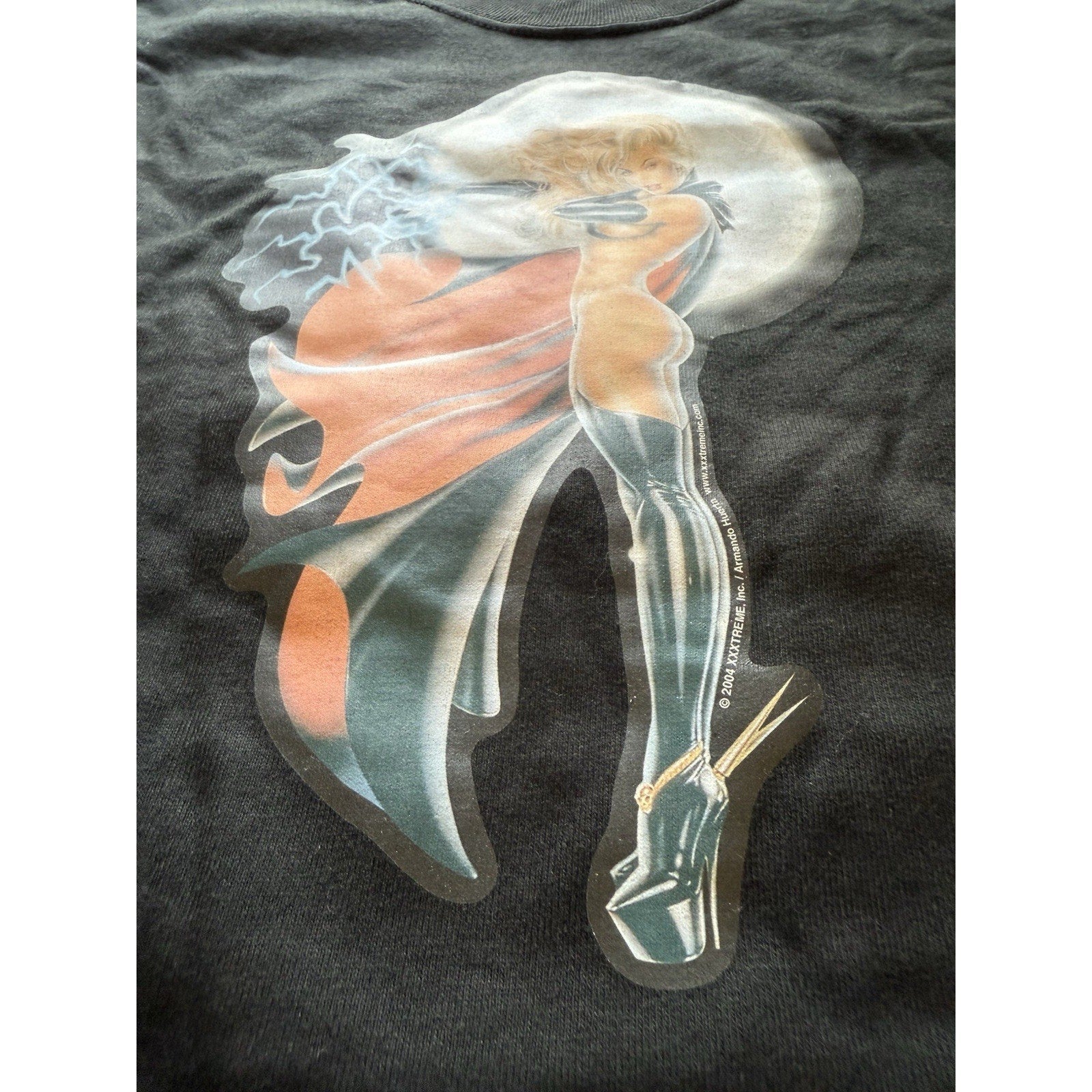 2004 XXXtreme Pin-Up Shirt XL Armando Huerta Lightning Nude Moon Deadstock USA - thriftgoblinT-Shirt