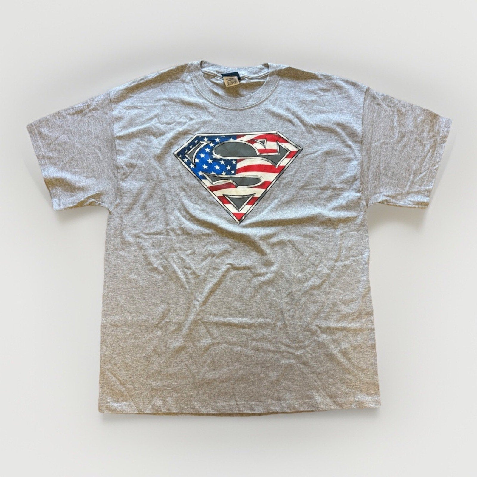2005 Superman XL Shirt Delta USA Tag DC Comics Flag Logo S Symbol Tee VTG Hero - thriftgoblin