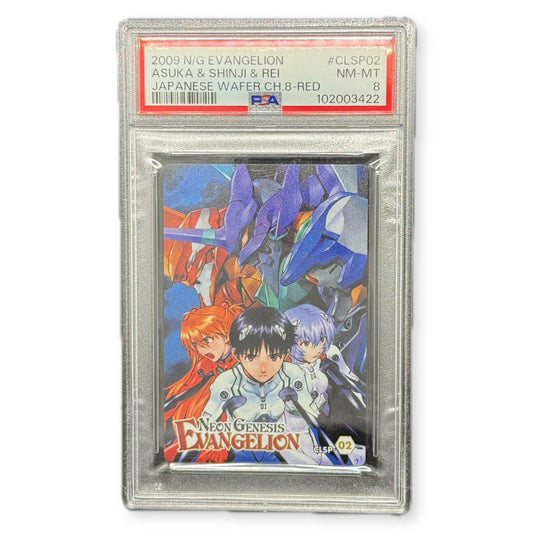 2009 Neon Genesis Evangelion Asuka Shinji Rei Wafer Ch.8 Red CLSP02 PSA 8 JPN - thriftgoblin