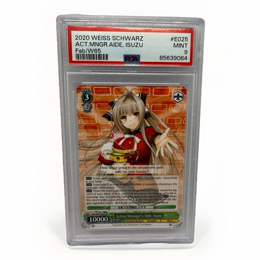 2020 WEISS SCHWARZ ACT.MNGR. AIDE, ISUZU Fab/W65 PSA E025 MINT 9 Card - thriftgoblin