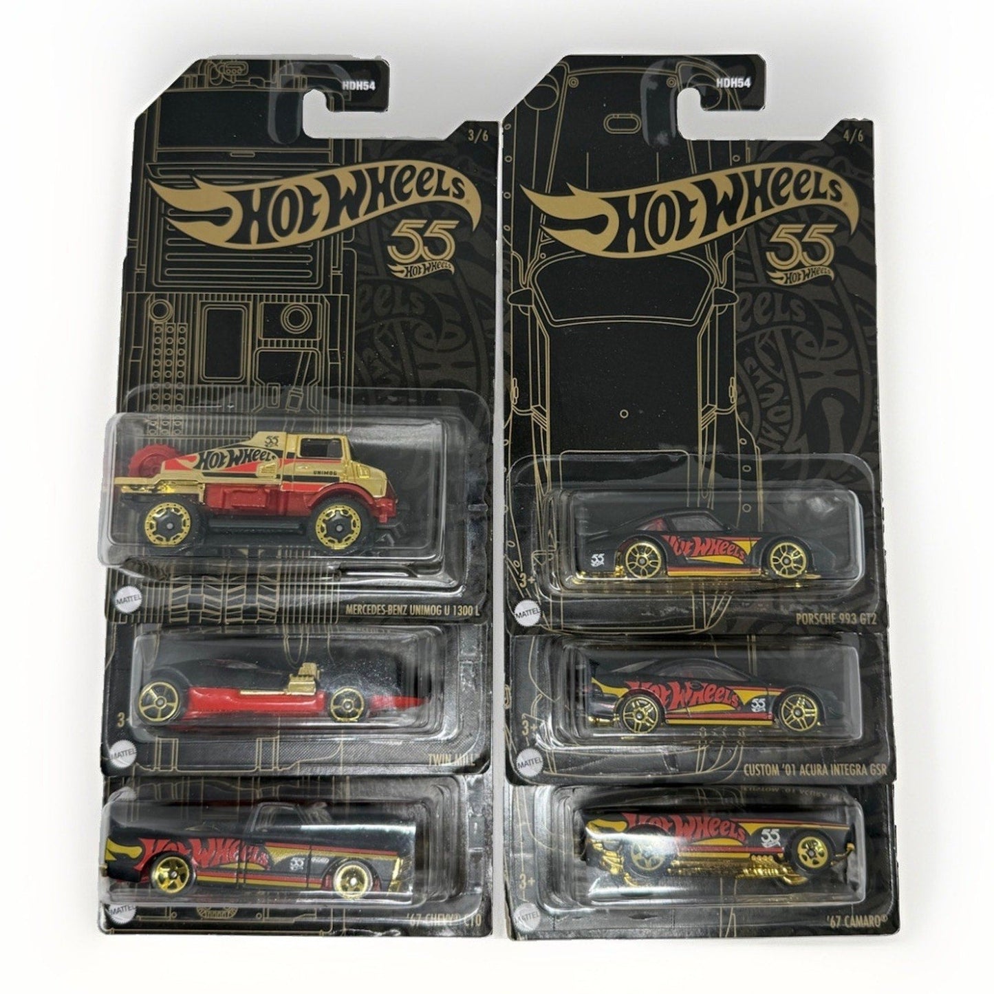 2023 Hot Wheels 55th Anniversary Black Gold Complete Set 6/6 HDH54 Porsche Gtr - thriftgoblin