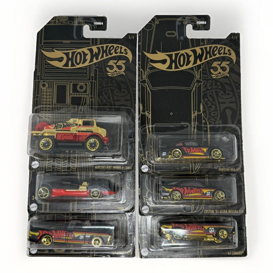 2023 Hot Wheels 55th Anniversary Black Gold Complete Set 6/6 HDH54 Porsche Gtr - thriftgoblin