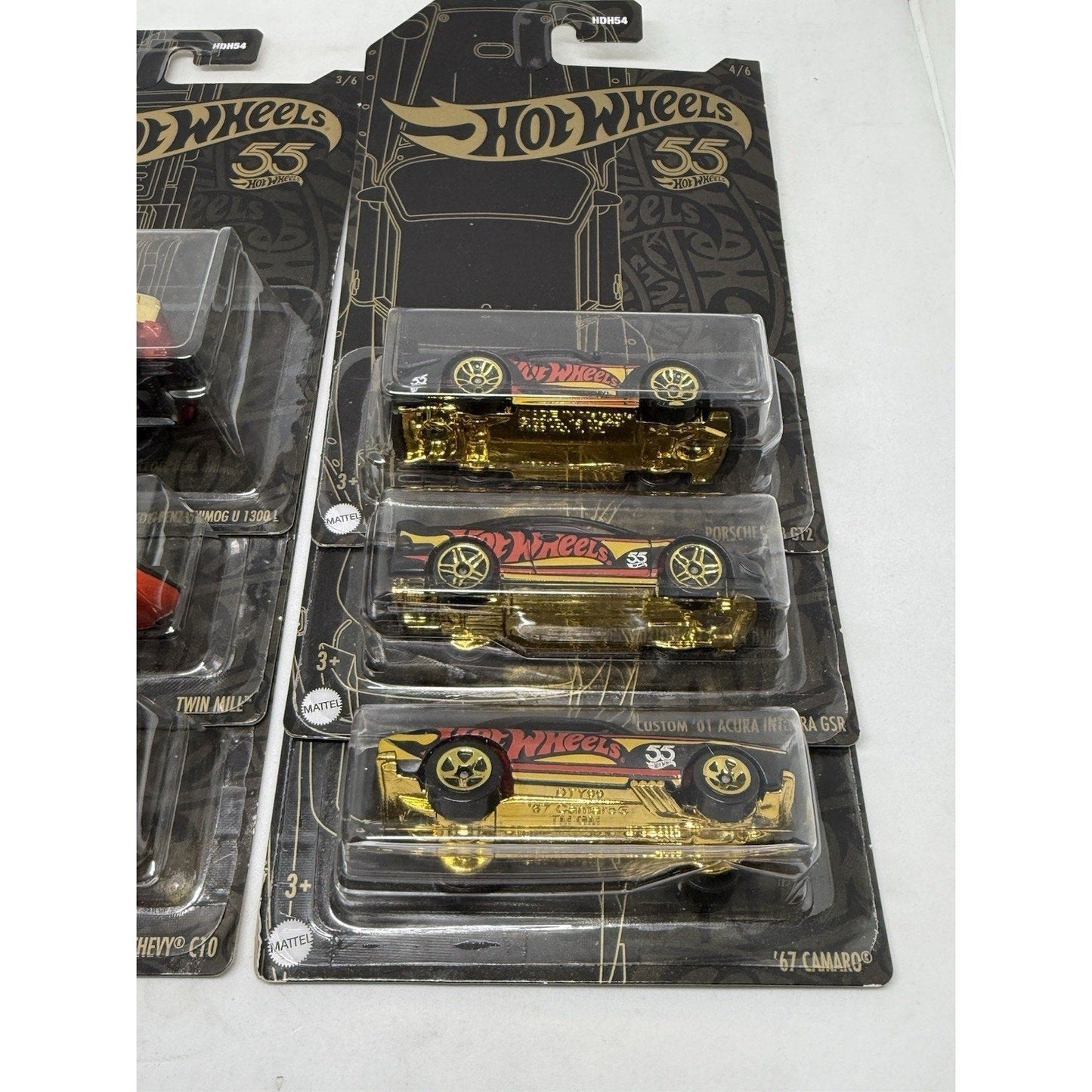 2023 Hot Wheels 55th Anniversary Black Gold Complete Set 6/6 HDH54 Porsche Gtr - thriftgoblin