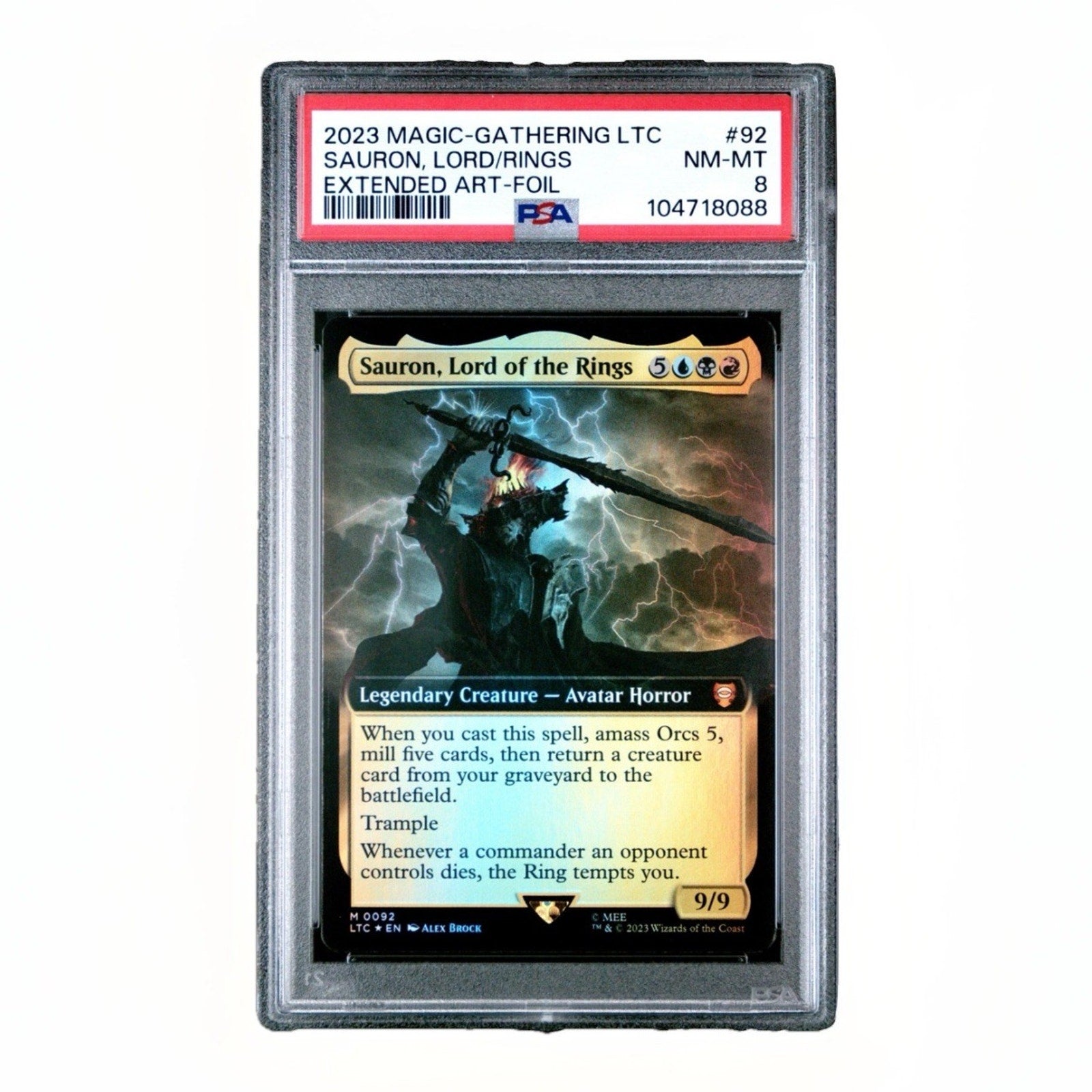2023 MTG TALES OF MIDDLE - EARTH COMMANDER 92 SAURON, LORD OF THE RINGS PSA 8 - thriftgoblin