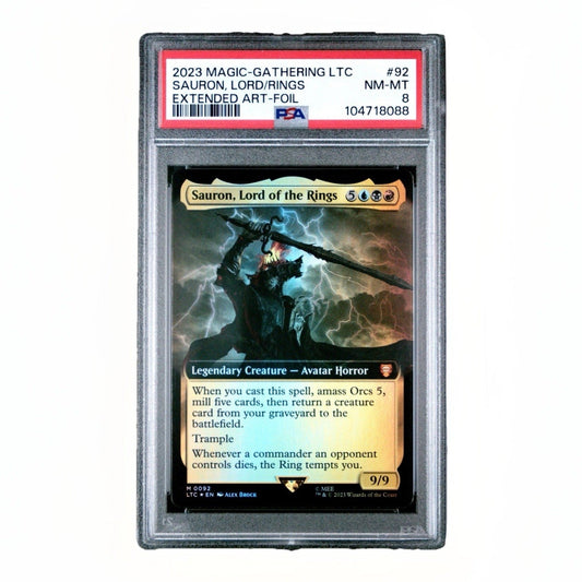 2023 MTG TALES OF MIDDLE - EARTH COMMANDER 92 SAURON, LORD OF THE RINGS PSA 8 - thriftgoblin