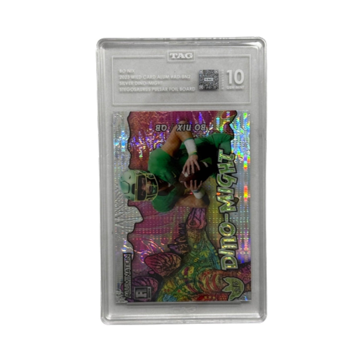 2023 Wild Card Alumination Bo Nix Dino-Might Rookie AD-BN2 Silver 2/5 TAG 10 - Thrift GoblinTrading Card