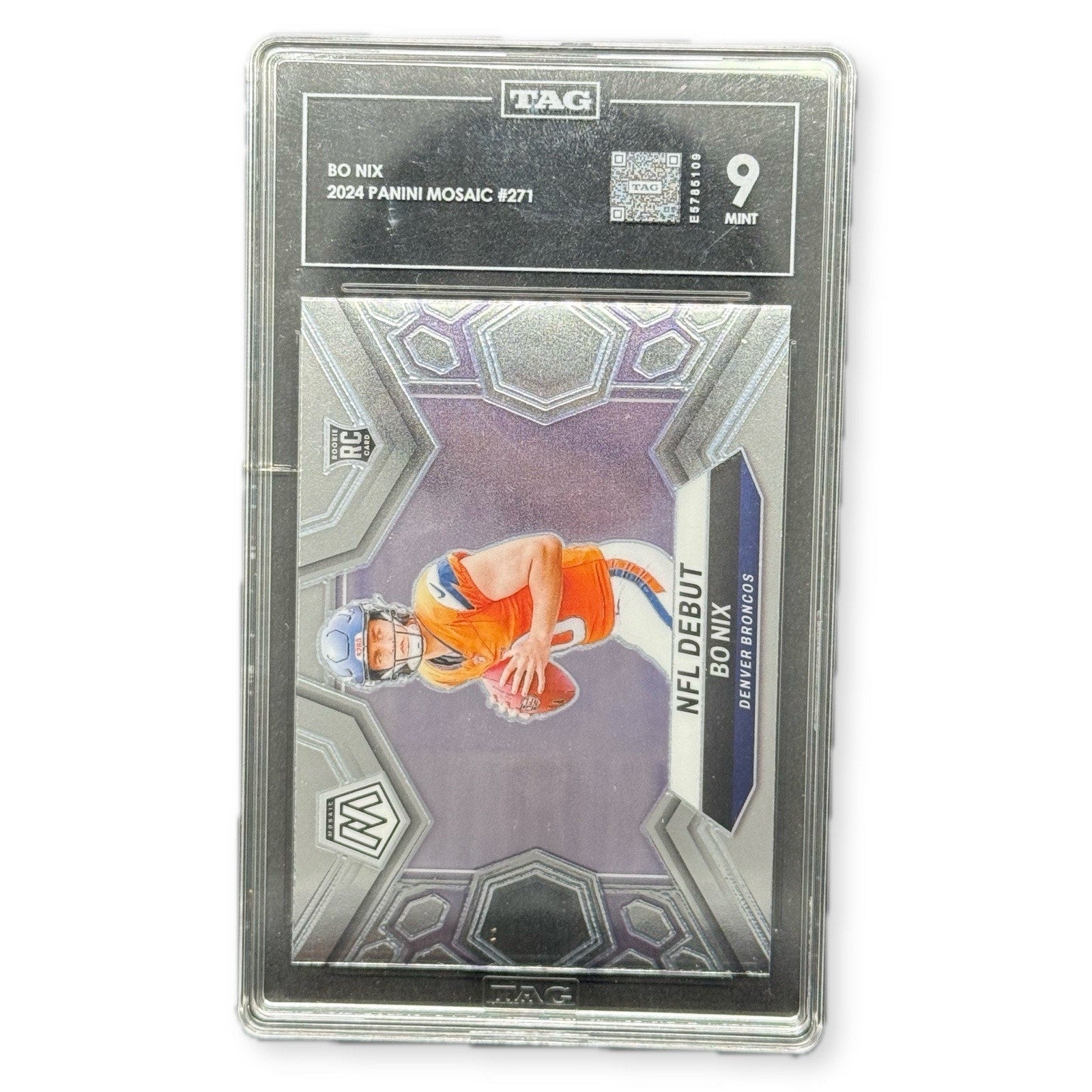 2024 Panini Mosaic NFL Debut Bo Nix RC 271 TAG 9 Mint Denver Broncos Rookie QB - thriftgoblin