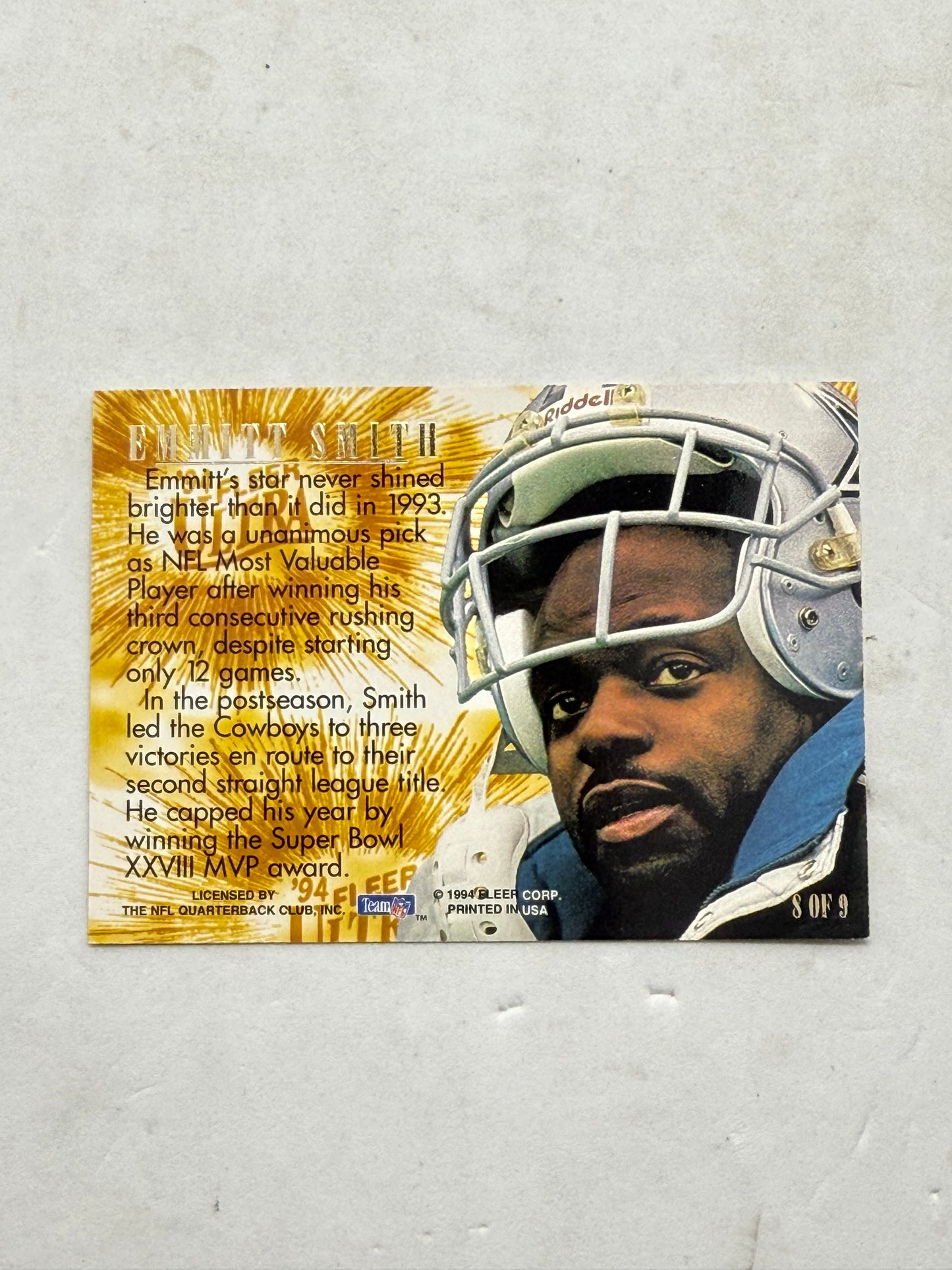 1994 Fleer Ultra Star Emmitt Smith Gold Foil Insert Card 8 of 9