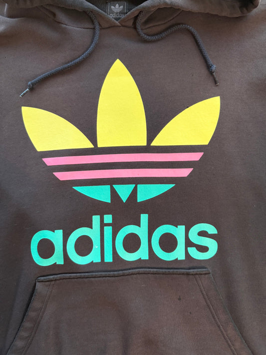 Adidas Originals Trefoil Hoodie Brown Multicolor Rare Colorway Vintage Size L