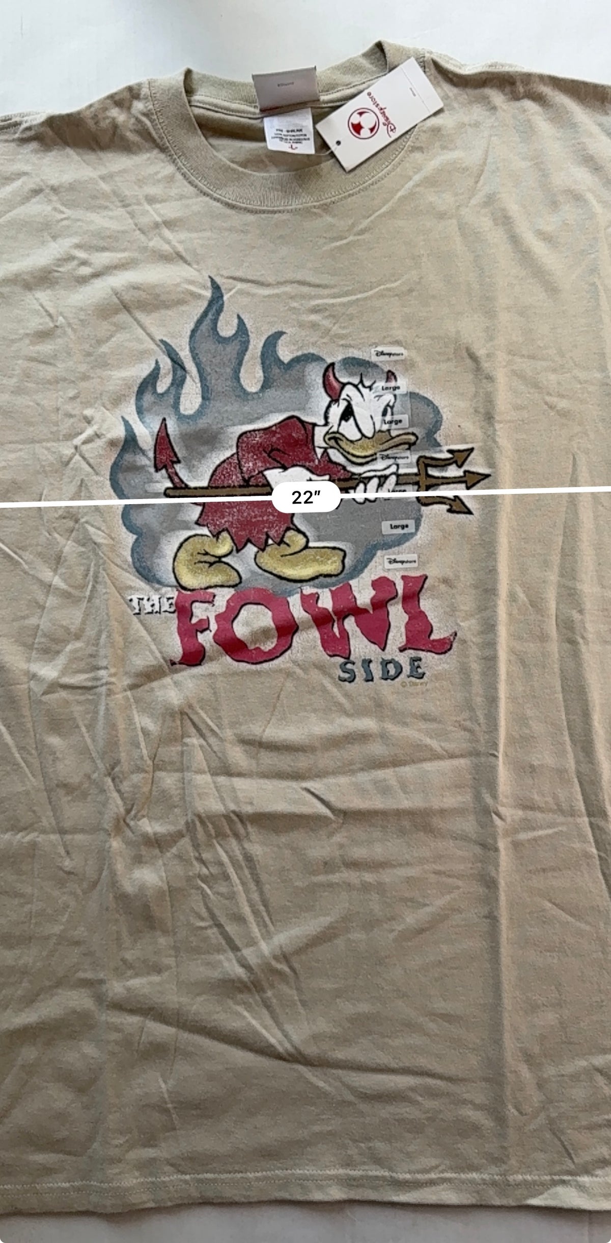 Disney Store The Fowl Side Donald Duck Devil Tee Mens L Tan Y2K NWT Rare