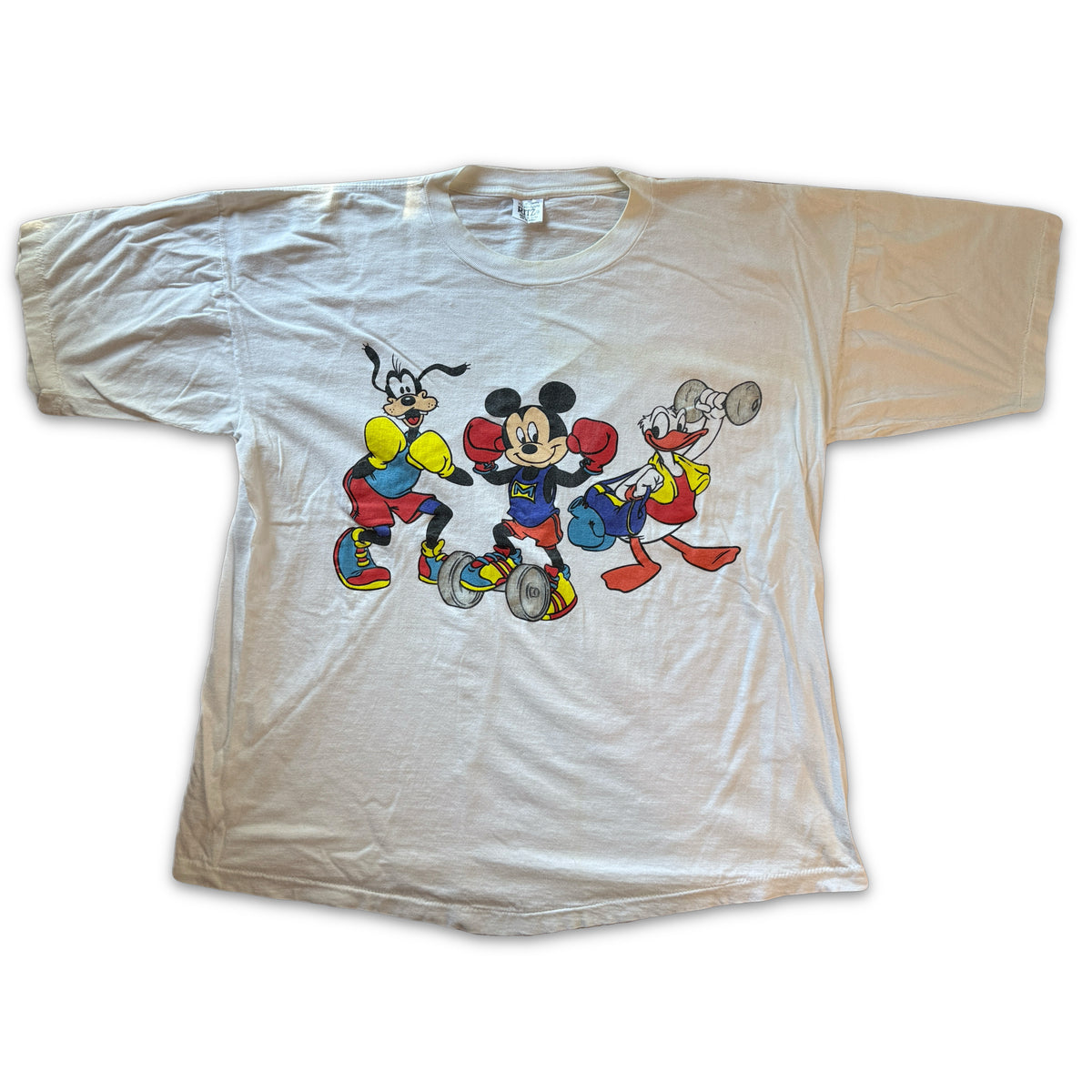 Vintage Mickey Goofy Donald Boxing Workout Glitter Graphic Tee Ritz XL
