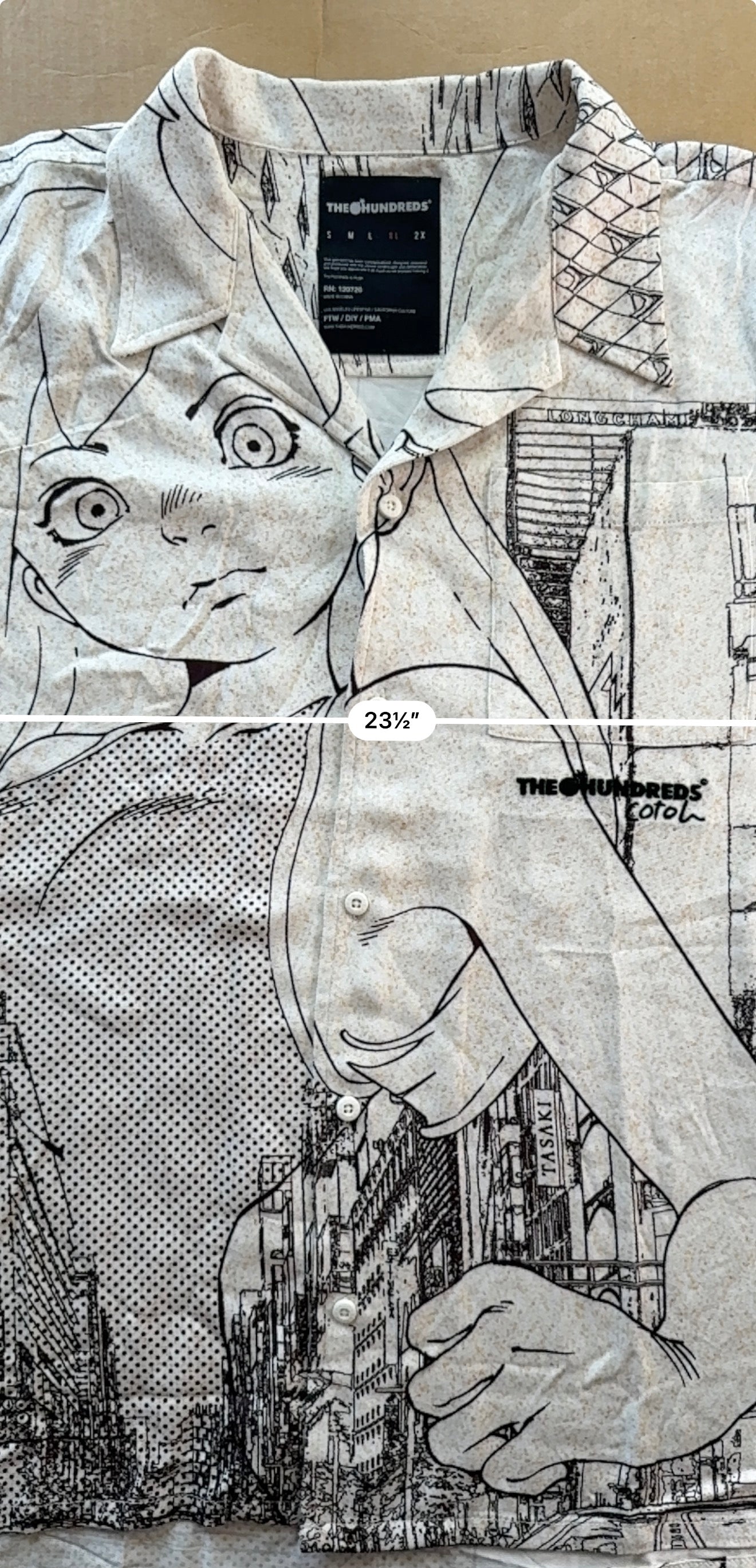 The Hundreds x Cotoh Camp Shirt Cream Mens XL NWOT Anime Manga City Print